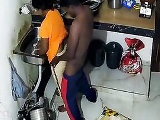Indian aunt in a yellow sari fucking! Super-naughty paramours hidden hump in the kitchen