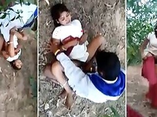 Two local folks fuck a sweetie outdoors in the bush. Desi Hardcore MMC