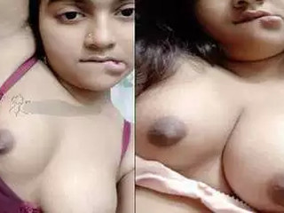 Bengali girlfriend's natural boobs and furry armpits on flash