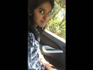 A stellar lady providing fellatio in a car