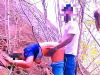 Courageous public hook-up in the jungle with a buxom gf