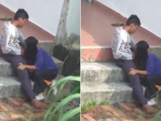 School student's Girlfriend gives a blowjob in class